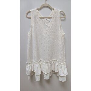 Calvin Klein White Sleeveless Ruffled Casual Mini Dress